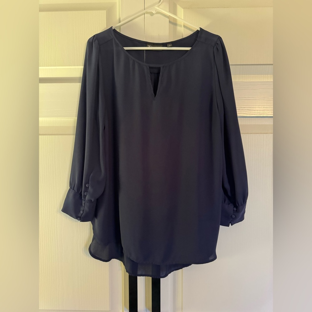 NY and Co. Navy Keyhole Women’s Blouse with Button Detail